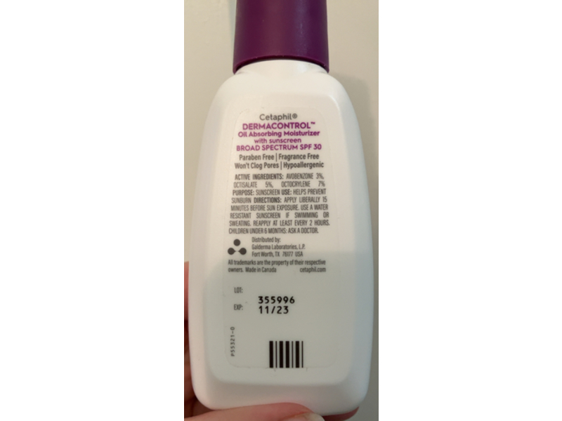 Cetaphil Derma Control Oil Absorbing Moisturizer, SPF 30, 4 fl oz/118 mL