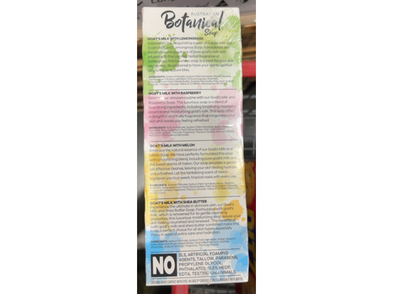 Australian Botanical Soap Goat's Milk Bars, Lemongrass, Raspberry, Melon & Shea Butter, 6.8 oz/193 g, 8 Count