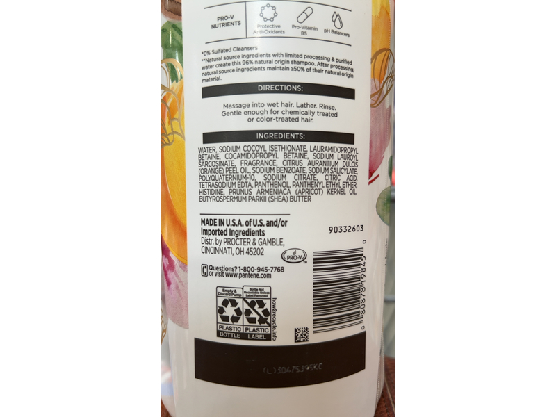 Pantene Moisturizing Shampoo, Apricot & Shea Butter, 38.2 fl oz/1.13 L