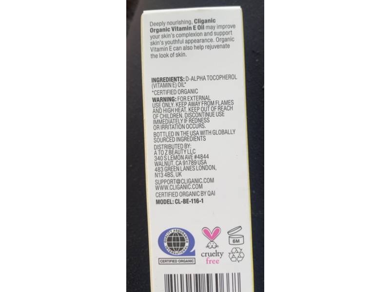 Cliganic Organic Pure Vitamin E Oil, 23,000 IU D- Alpha Tocopherol, 1 fl oz/30 mL