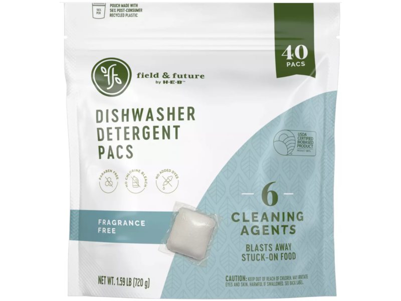 H-E-B Dishwasher Detergent Pacs, Fragrance Free, 720 g, 40 Count