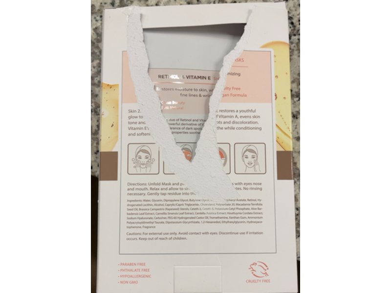 Skin 2.0 Retinol and Vitamin E Sheet Face Mask, 3,7 oz/105 g, 5 Masks