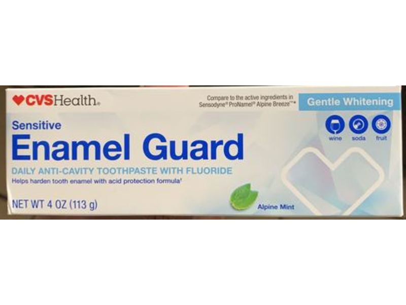 CVS Health Sensitive Enamel Guard Anti-Cavity Toothpaste With Fluoride, Alpine Mint, 4 oz/113 g