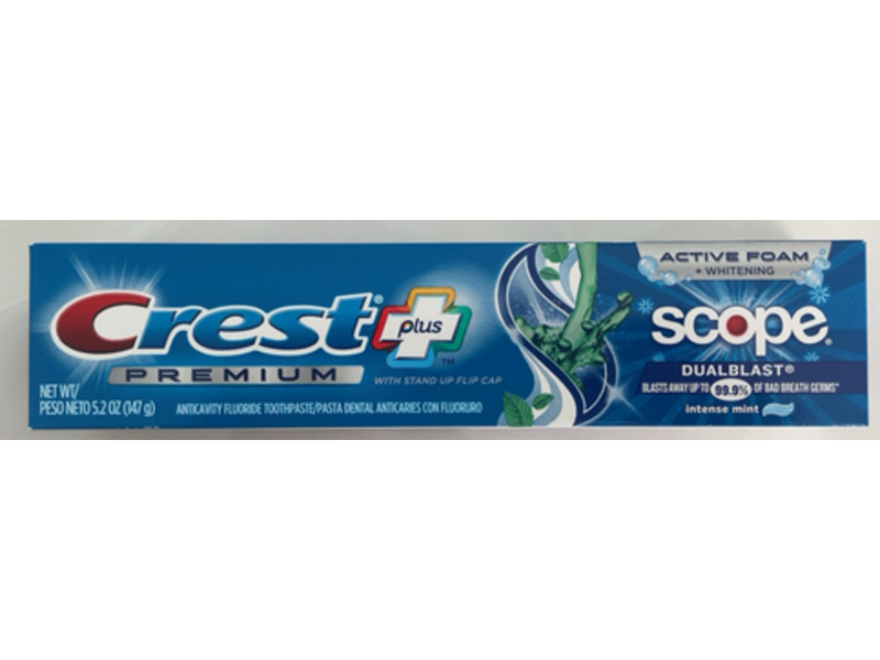 Crest Premium Plus Anticavity Fluoride Toothpaste, Intense Mint, 5.2 oz/147 g