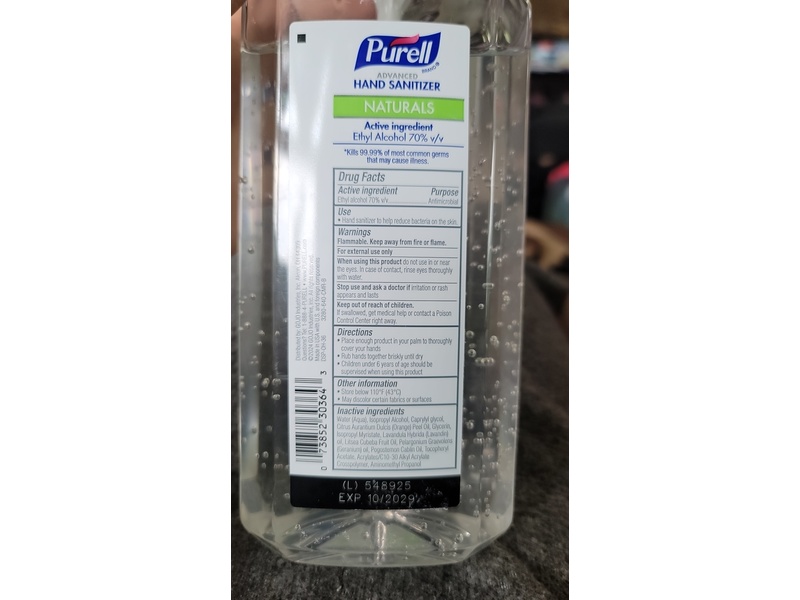 Purell Advanced Naturals Plant Based Alcohol Hand Sanitizer, 33.8 fl oz/1 L