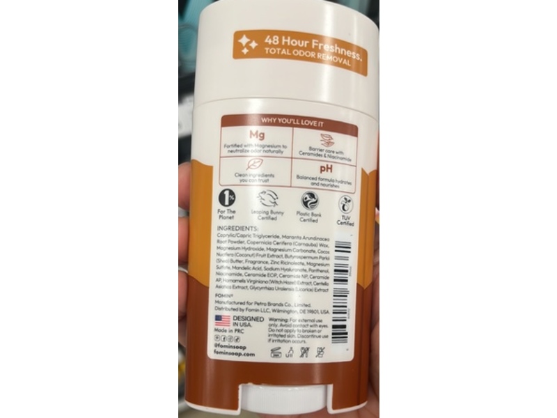 Fomin Magnesium Deodorant, Coconut Creamsicle, 2.64 oz/75 g