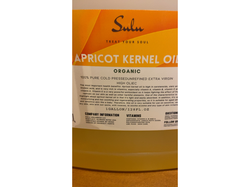 Sulu Organics Organic Apricot Kernel Oil, 128 fl oz