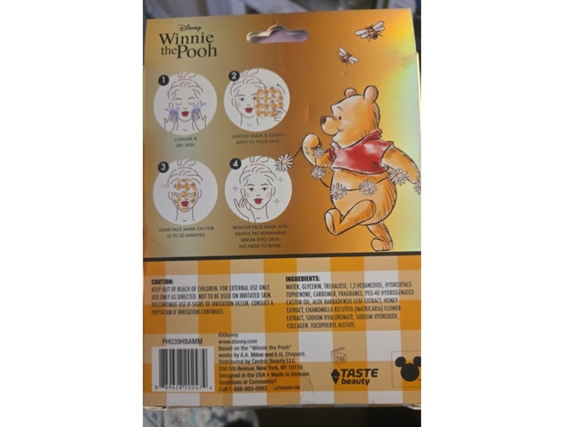 Taste Beauty Disney Winnie The Pooh Printed Face Mask, Honey Blossom, 3.38 fl oz/100 mL, Pack Of 5