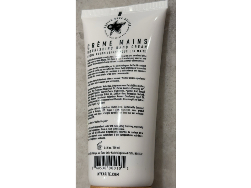 Karite Nourishing Hand Cream, Shea Butter, 3.4 fl oz/100 mL