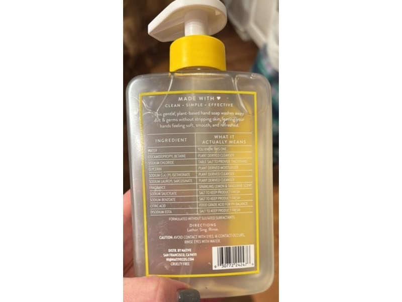 Native Liquid Hand Soap, Sparkling Lemon & Tangerine, 13 fl oz/384 mL