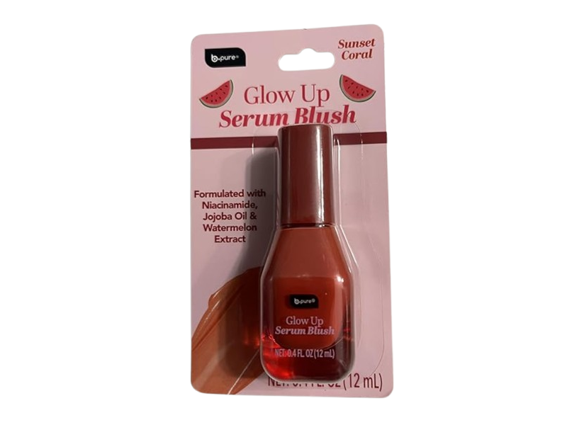 b.pure Glow Up Serum Blush, Sunset Coral, Niacinamide, Jojoba Oil & Watermelon Extract, 0.4 fl oz/12 mL