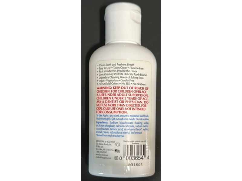 Eco-Dent Daily Care Baking Soda Toothpowder, Real Strawberry, 2 oz/56 g