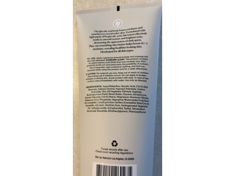 Naturium The Smoother Glycolic Acid Body Lotion, 10% Glycolic Acid, Shea Butter, 8 fl oz/234 mL