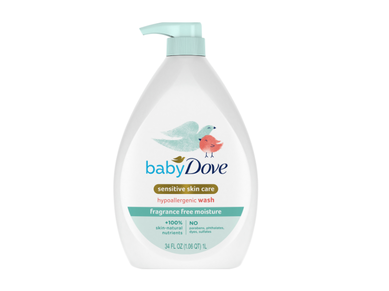 Baby Dove Sensitive Skin Care Baby Wash, Fragrance Free, 34 fl oz/1 L