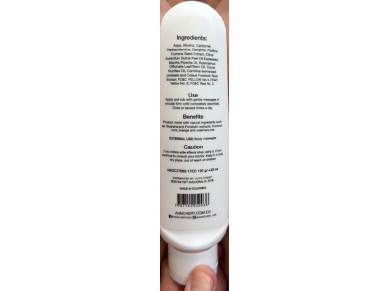 Ann Chery Beauty Guarana Lipo Reductor Gel, Guarana Extract, 4.23 oz/120 g