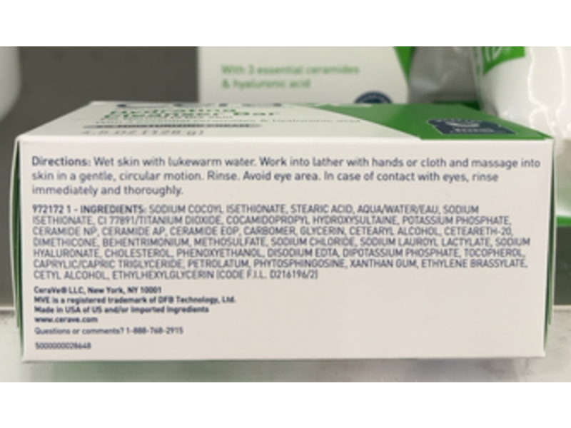 CeraVe Hydrating Cleanser Bar, 3 Essential Ceramides & Hyaluronic Acid, 4.5 oz/128 g