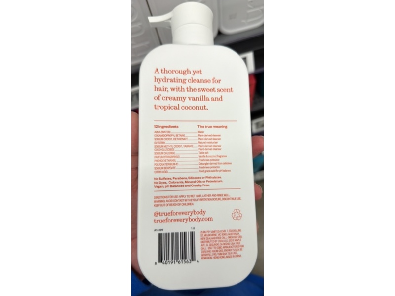 True Moisturizing Shampoo, Vanilla & Coconut, 16.4 fl oz/487 mL