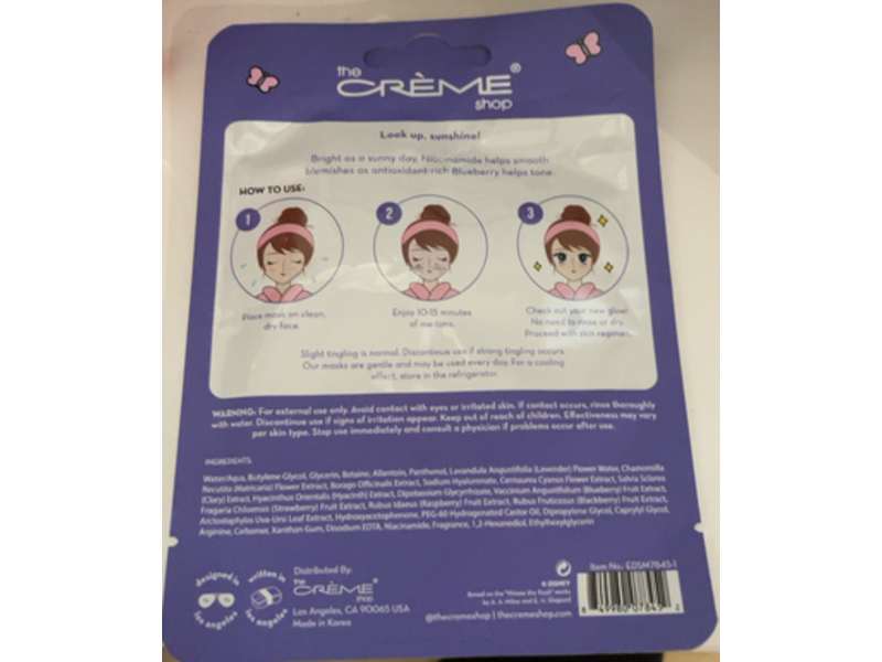The Creme Shop Smoothing Essence Sheet Mask, Niacinamide + Blueberry, 0.88 oz/2.5 g