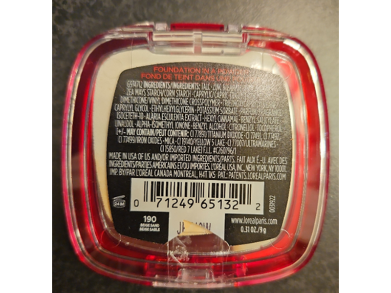 L'Oreal Paris Infallible Fresh Wear Foundation Powder, 190 Beige Sand, 0.31 oz/9 g