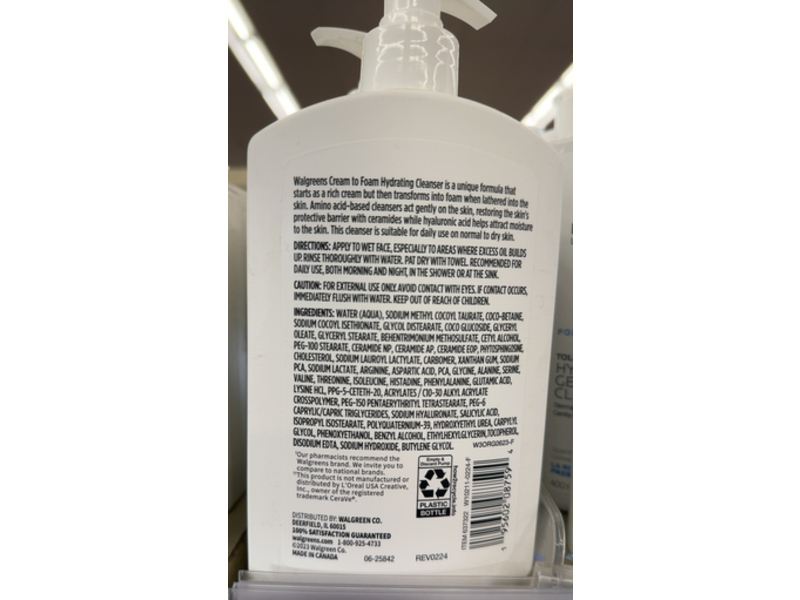 Walgreens Cream To Foam Hydrating Cleanser, 14 fl oz/473 mL