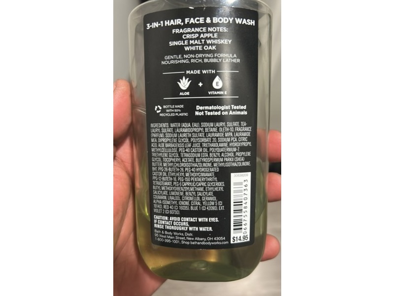 Bath & Body Works Whiskey Reserve 3 In 1 Hair + Face & Body Wash, Apple Whiskey Oak, 10 fl oz/295 mL