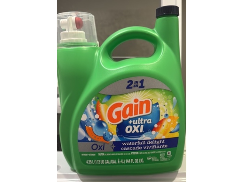 Gain + Ultra OXI Laundry Detergent, Waterfall Delight, 100 Loads, 144 fl oz/4.25 L