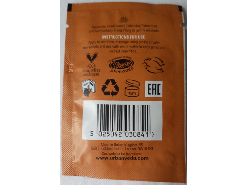 Urban Veda Soothing Exfoliating Facial Polish, Sandalwood + Botanics, 0.18 fl oz/5 mL