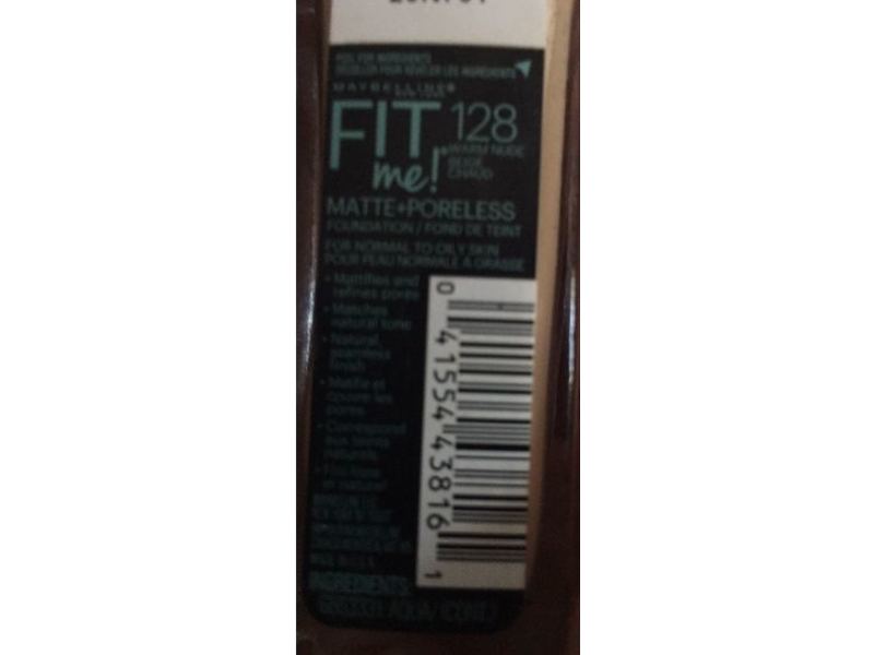 Maybelline New York Fit Me! Matte + Poreless Foundation, Warm Nude 128, 1 oz/30 mL