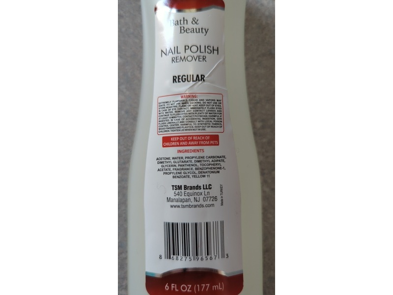 Bath & Beauty Nail Polish Remover, Vitamin E & Panthenol, 6 fl oz/177 mL