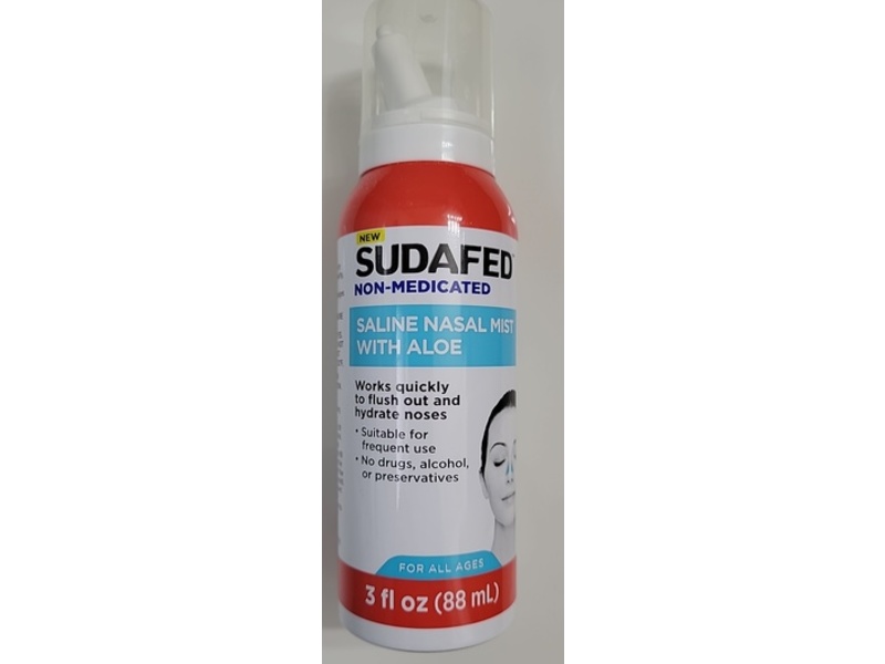 Sudafed Non-Medicated Saline Nasal Mist, Aloe, 3 fl oz/88 mL