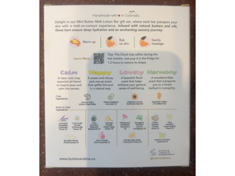 Butter & Me Butter Melt Lotion Bar Set, Calm + Lovely + Happy + Harmony, 1 oz