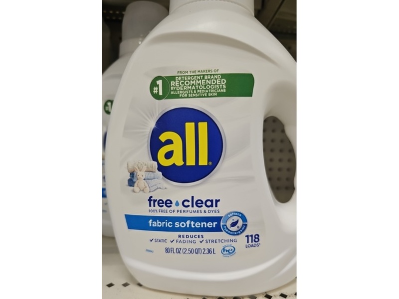 All Fabric Softener, Free & Clear,118 Loads, 80 fl oz/2.36 L