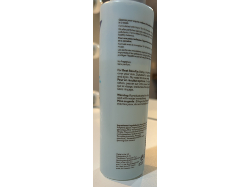 No7 Radiant Results Micellar Cleansing Water, Vitamins C, E & B5 + Red Ginseng, 6.7 fl oz/200 mL