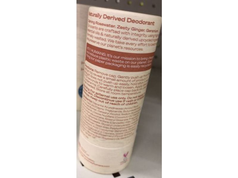 Hey Humans Natural Derived Deodorant, Rosewater Ginger, 2 oz/56 g