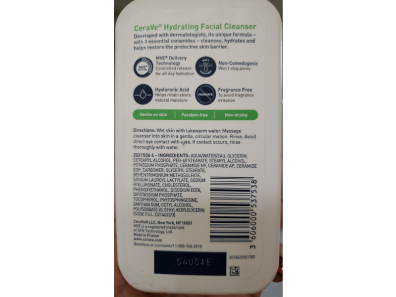 CeraVe Hydrating Facial Cleanser, Normal to Dry Skin, 8 fl oz/237 mL