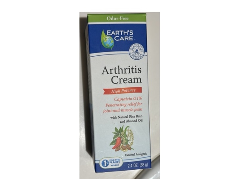 Earth's Care Arthritis Cream, Rice Bran & Almond Oil, 2.4 fl oz/68 g
