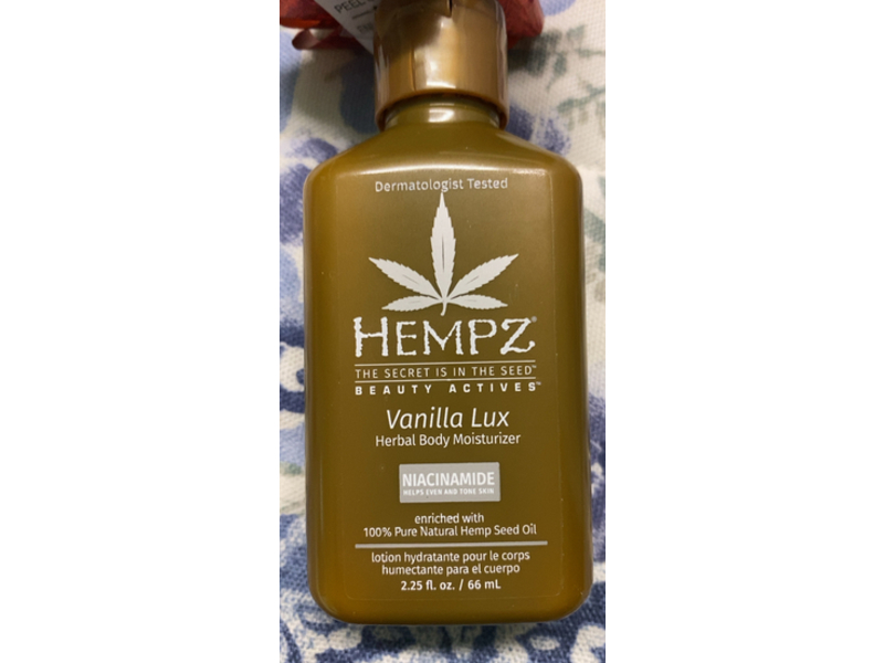 Hempz Vanilla Lux Herbal Body Moisturizer Lotion, Niacinamide, 2.25 fl oz/66 mL