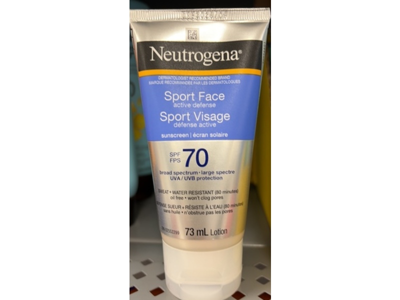 Neutrogena Sport Face Active Defense Sunscreen Lotion, SPF 70, 73 mL