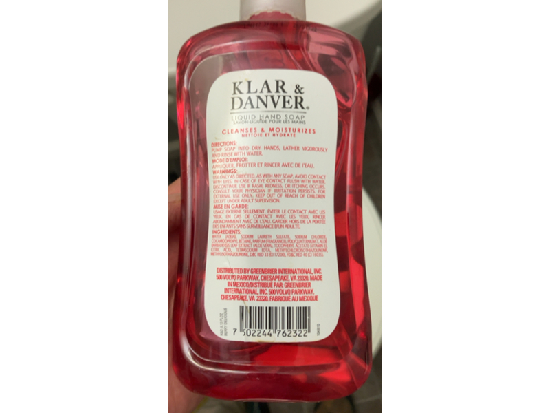 Klar & Danver Hand Soap, Berry Delicious, 15 fl oz/443 mL, Pack Of 2