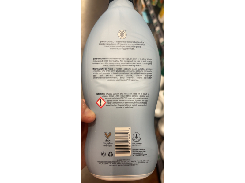 Attitude Dishwashing Liquid, Herbal Morning, 24 fl oz/709 mL