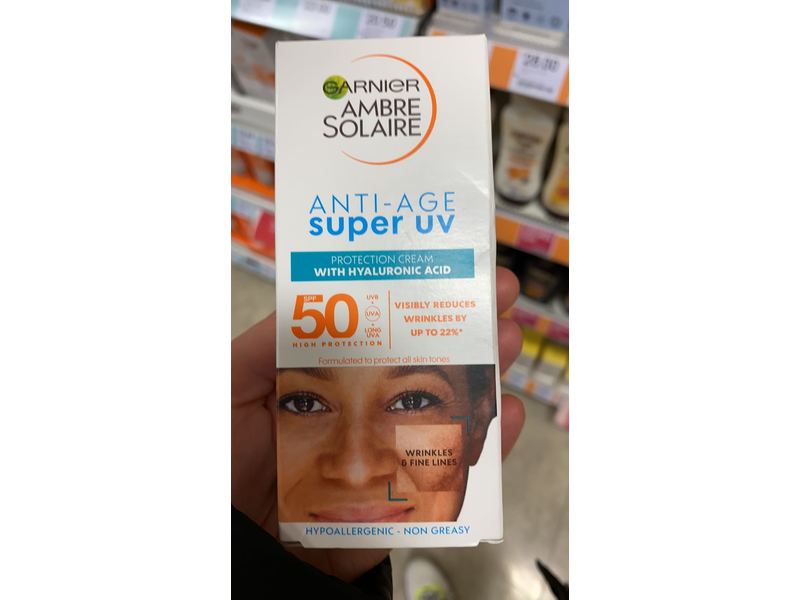 Garnier Ambre Solaire Anti-Age Super Uv, Hyaluronic Acid, SPF 50, 50 mL