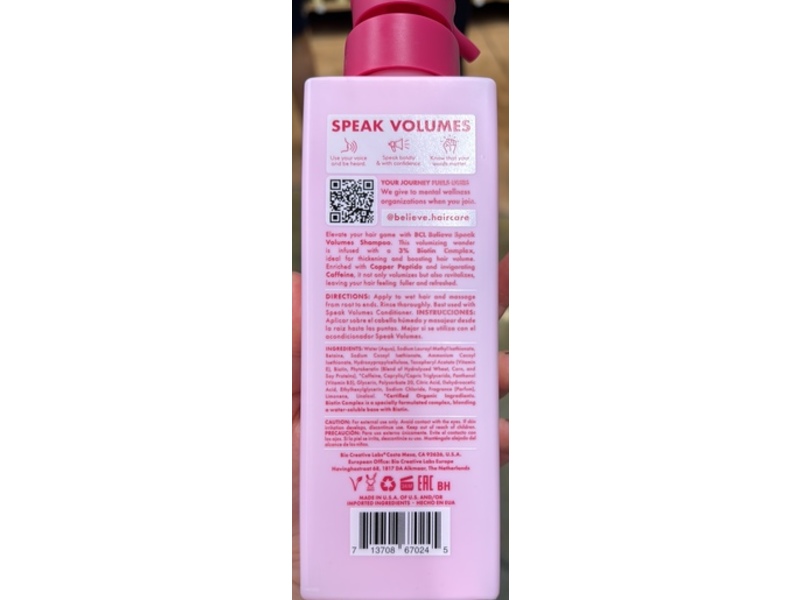 Be Care Love Believe Speak Volumes Volumizing Shampoo, 12 fl oz/355 mL