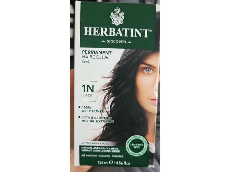 Herbatint Permanent Hair Color Gel, 1N Black, 4.56 fl oz/135 mL