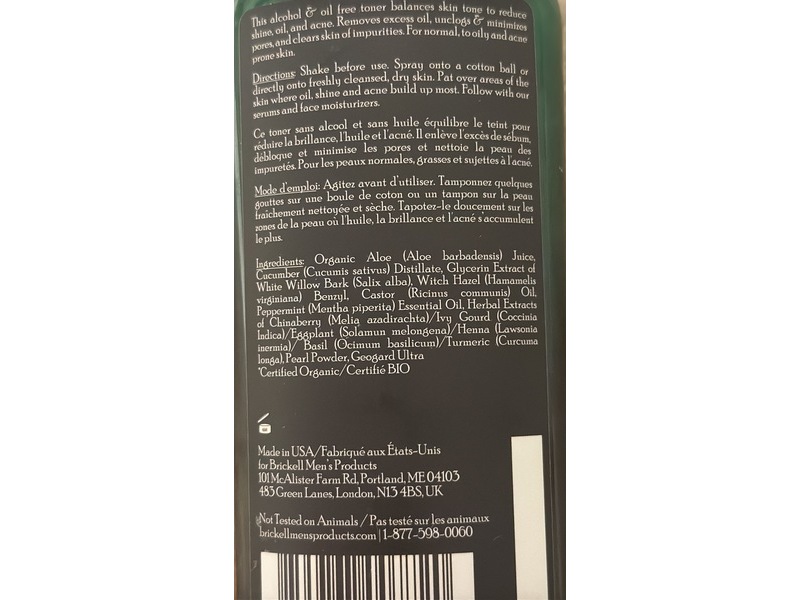 Brickell Men's Balancing Toner, Cucumber Witch Hazel & Peppermint, 8 oz/237 mL