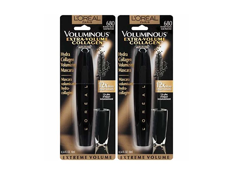 L'Oréal Paris Makeup Voluminous Extra Volume Collagen Mascara, Black, 0.34 fl oz/10 mL, Pack of 2