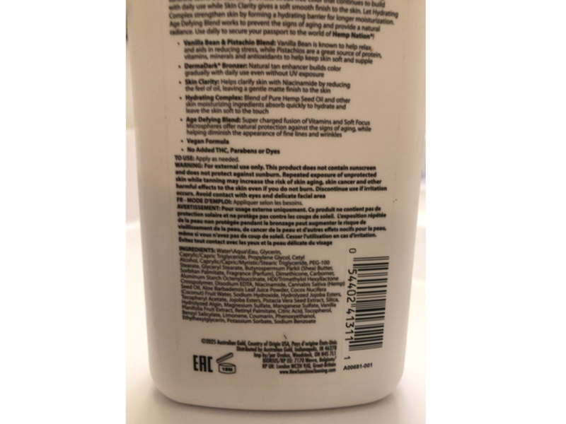 Australian Gold Hemp Nation Moisturizing Tan Extender, Vanilla Bean & Pistachio, 18 fl oz/535 mL