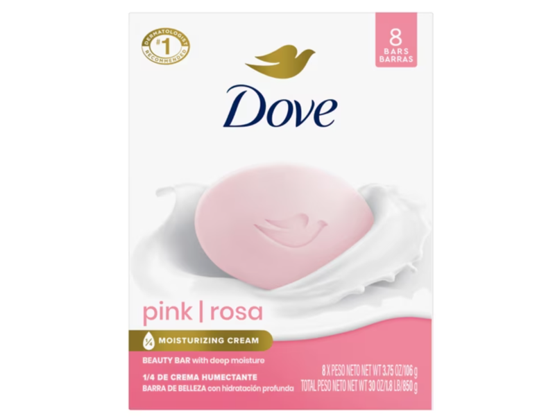 Dove Moisturizing Cream Beauty Bar, Pink Rosa, 3.75 oz/106 g, Count 8