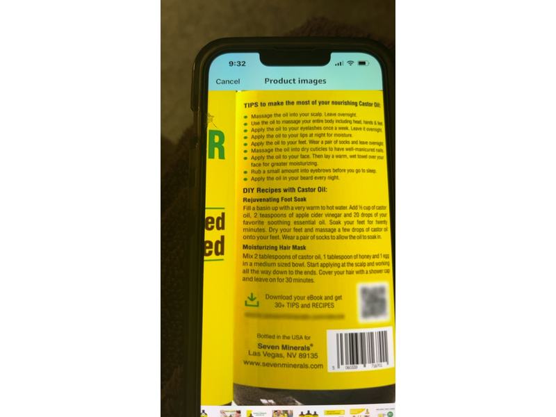 Seven Minerals Pure Castor Oil, 32 fl oz/950 mL