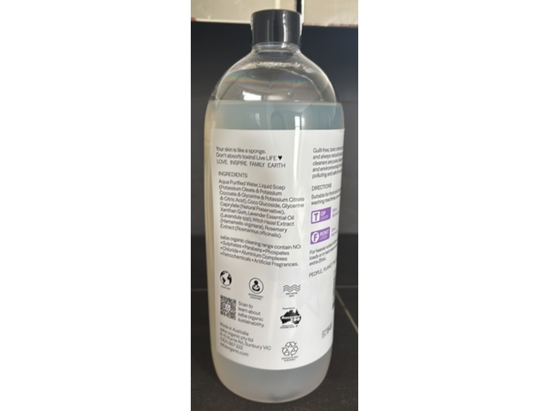 Saba Organic Laundry Liquid, Tasmanian Lavender, 33.81 fl oz/1 L