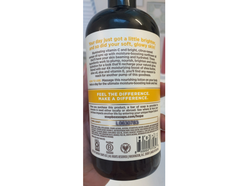 Soapbox Radiant Glowing Moisture Body Lotion, Sweet Orange & Vitamin C, 16 fl oz/473 mL